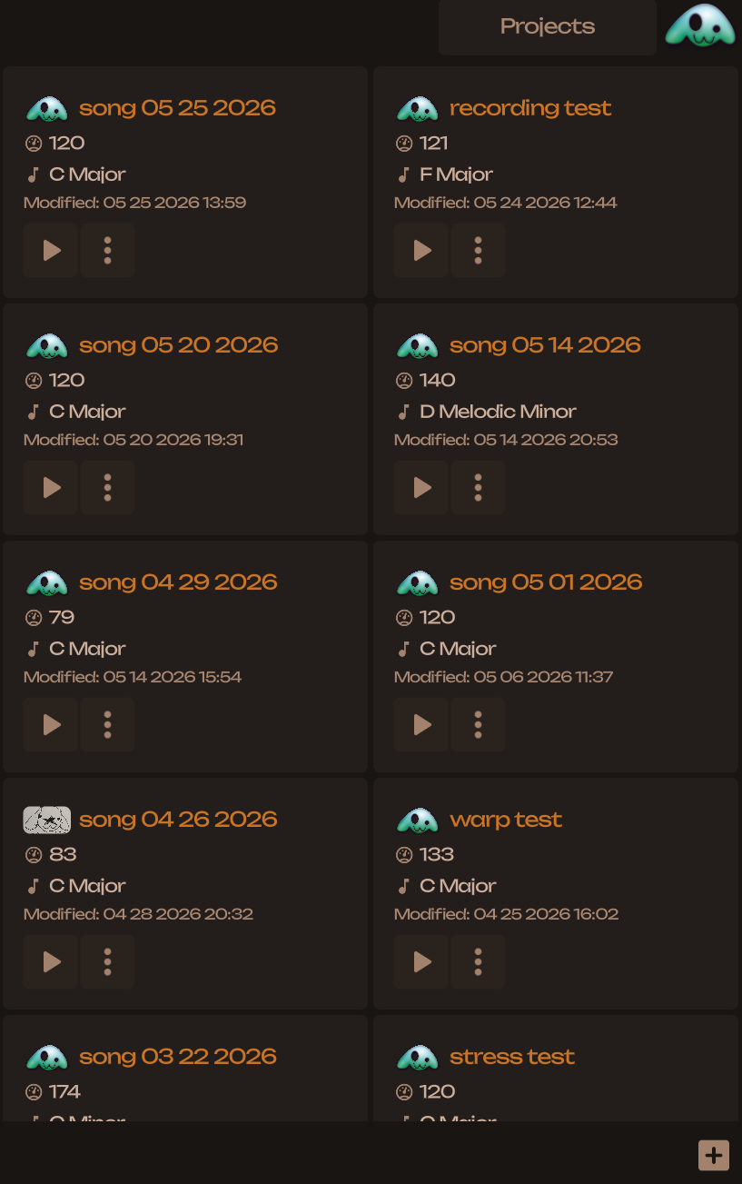 Pooly project selection screen showing saved project cards.